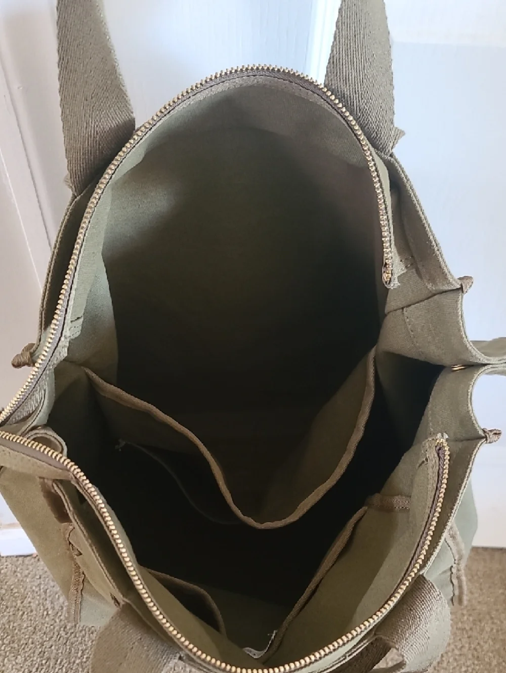 margot Olive Canvas Tote with Dual Webbing Handles - Picture 5 of 7